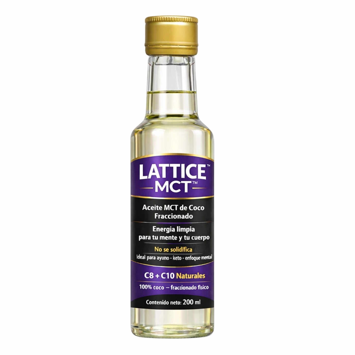 LATTICE™ MCT – Aceite MCT C8 + C10 Premium (200 ml) Energía mental limpia para ayuno, keto y productividad